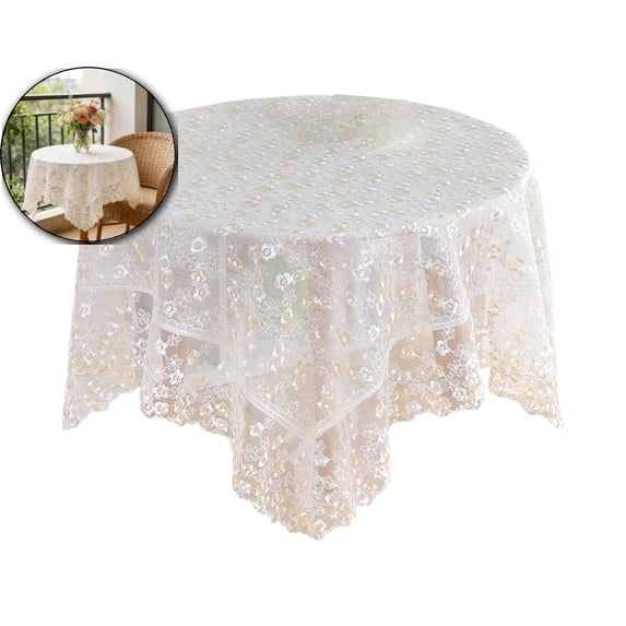 Lace Tablecloth 33.4 x 33.4 Inch Vintage Floral Embroidered Square Table Cloth Rustic Boho Wedding Bridal Shower Table Cover