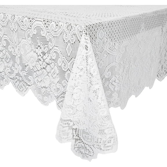 Lace Tablecloth - 60 x 97-Inch White Rectangular Table Cloth - Vintage Floral Scalloped Edge Elegant Dainty Tea Party Tablecloth & Wedding Reception Decor (Pack of 2)