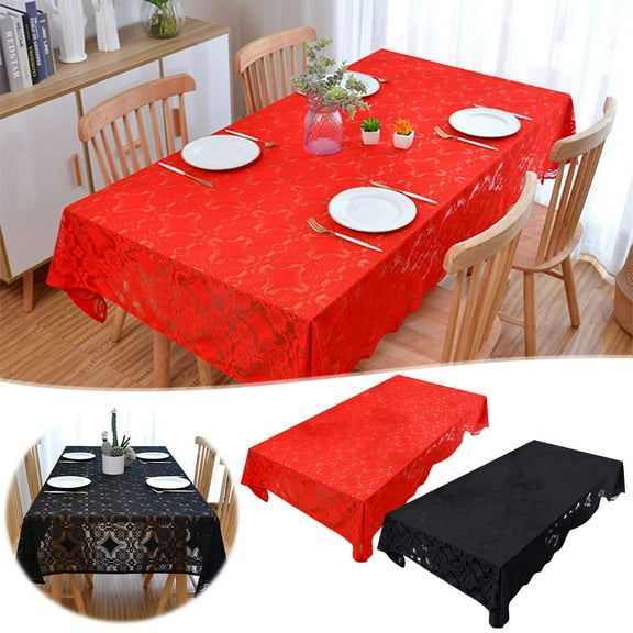 Lace Tablecloth, Elegant Red Cover Cloth for Coffee Table and Books, Decorative Napkin Tablecloth for Dining Room, Classic Floral Lace Textile for Home Interior and Party Decor, by UKHCCC