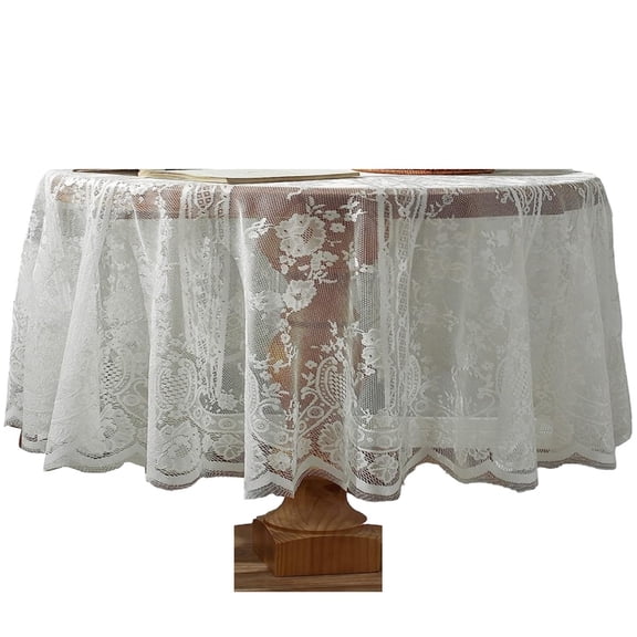 Lace Tablecloth Embroidered Elegant Floral Patterns Table Cloth Round Overlay Table Cover for Wedding Party Holiday Long Dinner Home Decor
