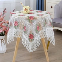 Lace Tablecloth Floral Embroidered 35 x 35 Inch, Retro Round Lace Tablecloth,Household Coffee Table Table Cloth Air Conditioner Cover Towel Small Round Table Gauze Embroidery Lace,Wedding Decorations