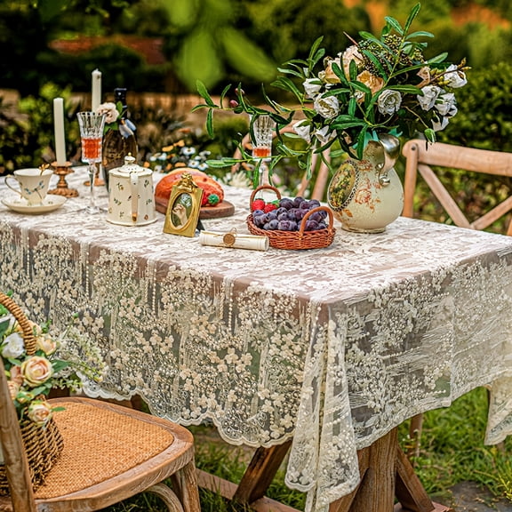 Lace Tablecloth French White Solid Round Tablecloth Rectangular Tablecloth Tea Table Tablecloth