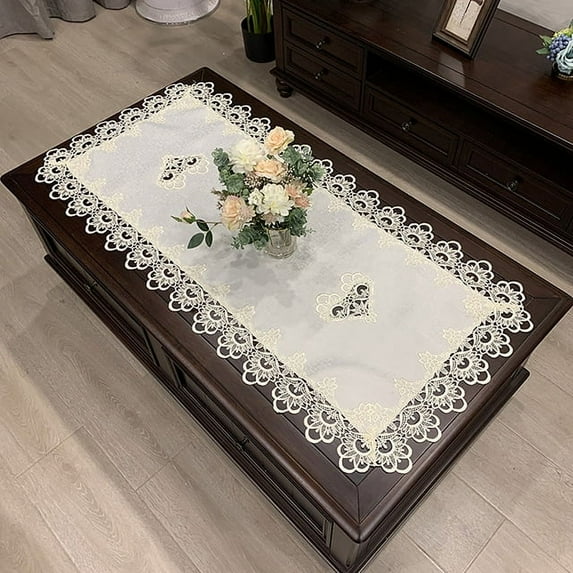 Lace Tablecloth Jacquard Table Runner Table Cloth Rectangle with Macrame Embroidered Floral Table Cover for Dining Home Party