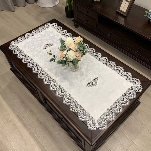 Lace Tablecloth Jacquard Table Runner Table Cloth Rectangle with Macrame Embroidered Floral Table Cover for Dining Home Party