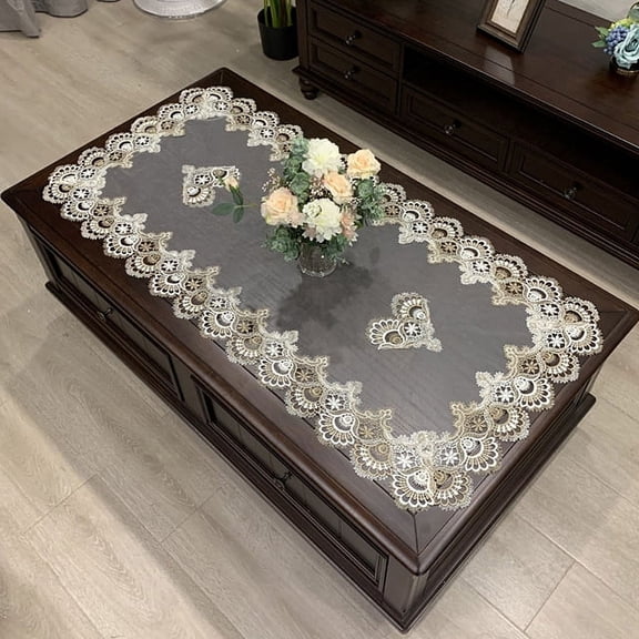 Lace Tablecloth Jacquard Table Runner Table Cloth Rectangle with Macrame Embroidered Floral Table Cover for Dining Home Party
