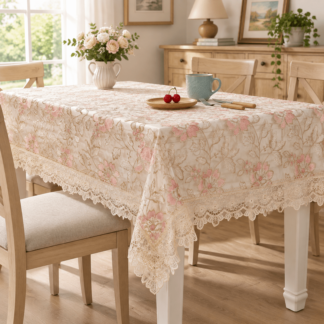 Lace Tablecloth Pink Flembroidered Table Cloth Decorrame Crochet Rose ...