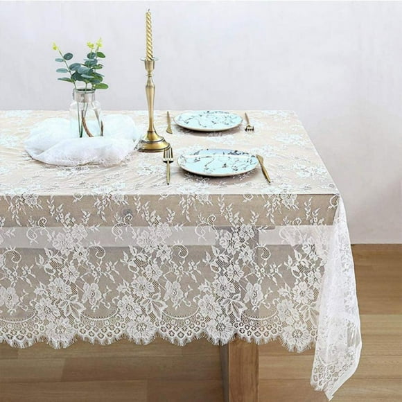 Lace Tablecloth Rectangular 60 x 120 Inch White Rectangle Overlay Tea Tablecloth Lace Tablecloths Long Rectangular Tablecloth Floral Embroidery Lace Tablecloths Decoration