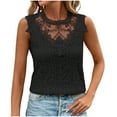 thumbnail image 1 of Lace Tank Tops for Women Sleeveless Round Neck Hollow-out Dressy Casual Blouses Cozy Elegant Summer Going Out Tees (L, Black), 1 of 7