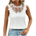 thumbnail image 1 of Lace Tank Tops for Women Sleeveless Round Neck Hollow-out Dressy Casual Blouses Cozy Elegant Summer Going Out Tees (XL, White), 1 of 7