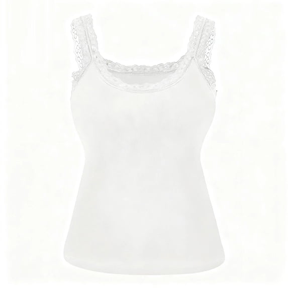 Lace Tank Tops with Built in Bras for Women Stretchy Camisole Shirts Sleeveless Undershirts Lace Summer Tops 2026 White M
