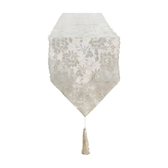 Lace Tassel Table Runner 100x30cm Boho Farmhouse Tablecloth Cover for Dining Table Sideboard Dresser Wedding Party Decor ( White/39.4x11.8in )