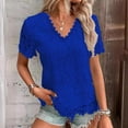 thumbnail image 1 of New Lace Tee Shirt Women Vintage Solid Color Short Sleeve V-Neck T-Shirt Streetwear Ladies Casual Fashion Basic T-shirts, 1 of 2