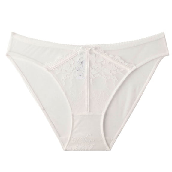 Lace Thong for Women, No Show Underwear, Breathable Comfort Panties Soft Mid-Rise Undies, Tanga, White, Medium