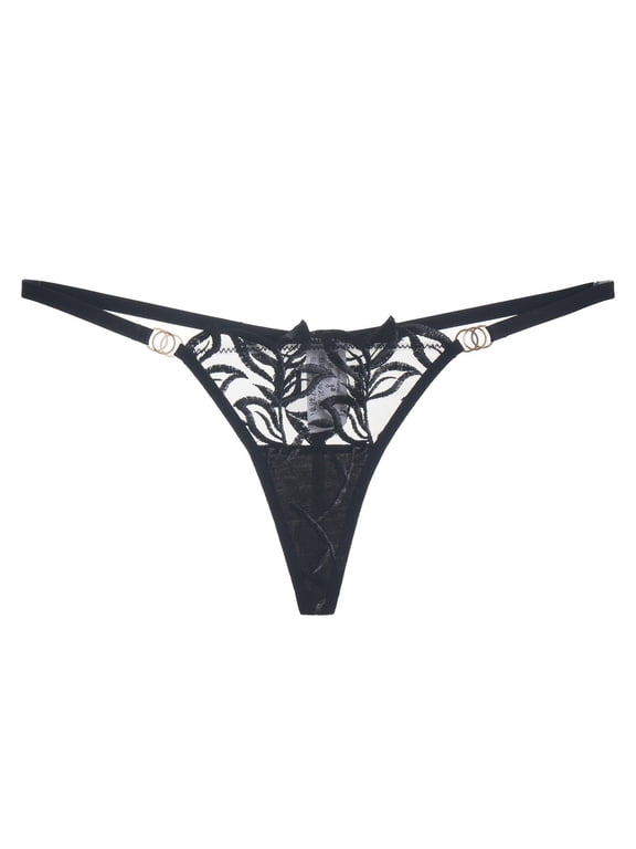 Lace Thongs for Women Breathable Thin Underwear G-String Stretch Bikini Panties High Cut Underwear Women Black M