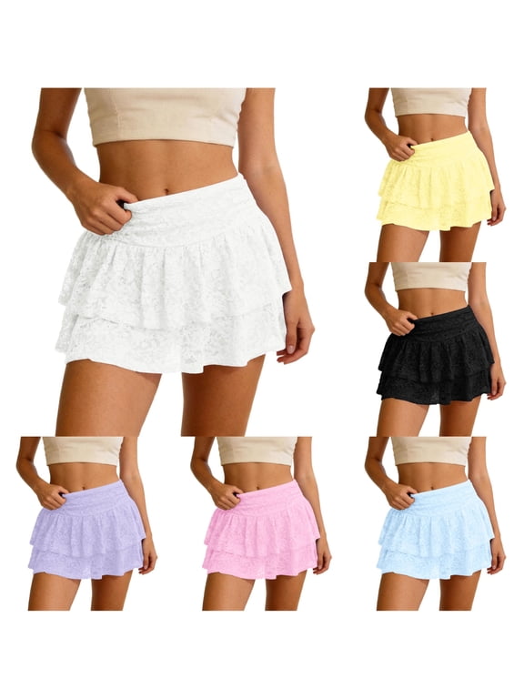 Lace Tiered Skirt for Flirty Ruffle Party Clubwear Elegant A Line Rhinestone Skirt S