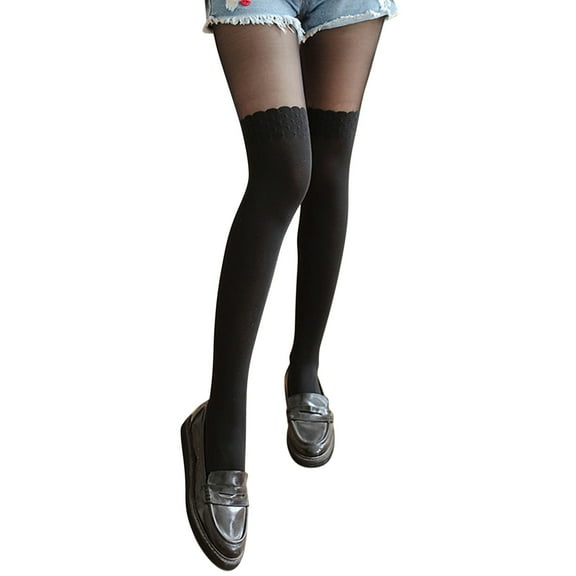 Lace Top Thigh High Stockings Women High Tube Stitching Stockings Velvet Pantyhose Thigh Anti-Hook Silk Bottoming Socks Tights Stocking