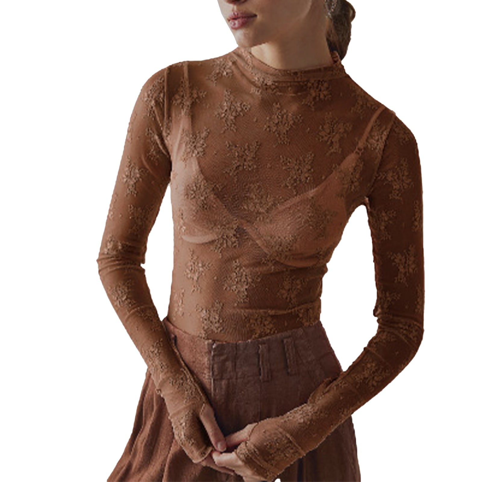 Lace Top, Yigetop Lace Undershirt Lace Long Sleeve Tops for Women