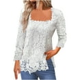 thumbnail image 1 of Lace Tops for Women Elegant Lace Crochet Square Neck Blouse Long Sleeve Loose Fit Tunic Tops Outdoor Going Out Tshirt, 1 of 6