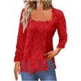 thumbnail image 1 of Lace Tops for Women Elegant Lace Crochet Square Neck Blouse Long Sleeve Loose Fit Tunic Tops Outdoor Going Out Tshirt, 1 of 6