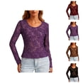 thumbnail image 1 of Lace Tops for Women Long Sleeve Floral Lace See through Scoop Neck Fitted Shirts Going out Tops 2026 Trendy Y2k Outfits, 1 of 6