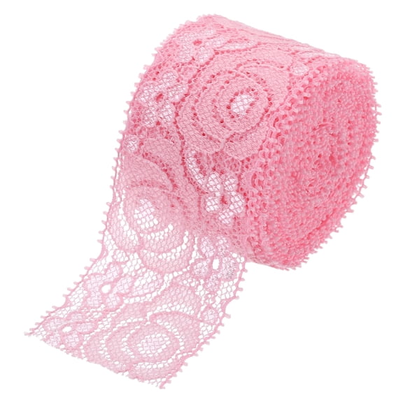 Lace Trim 5 Yards 3 Inch Flower Elastic Lace Ribbons for Craft Gift Package Decoration Wedding Headbands Pink