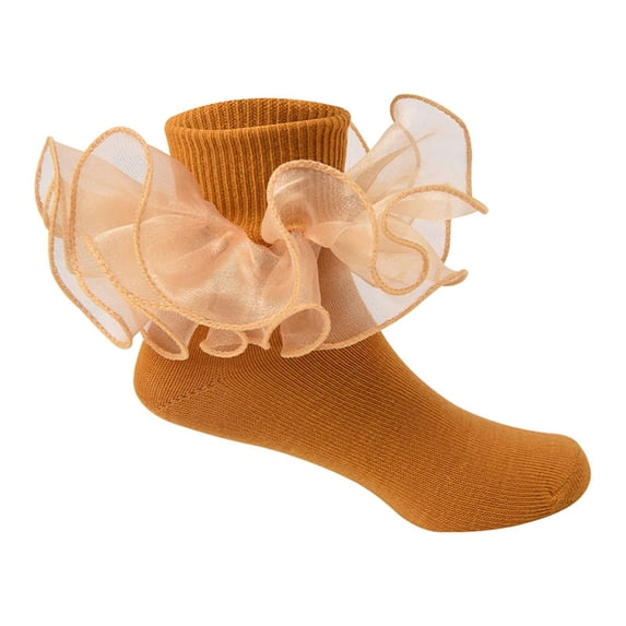 Lace Trim Ankle Socks for Women Girls, Soft Stretchy Ruffle Short Socks, Breathable Knit Ballet Dance Socks,Casual Liner Socks for Daily Wear, Performance, Party, Home,Brown,8-10 Years