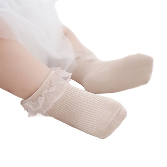 Lace Trim Baby Socks for 0-2Age Warm Socks AntiSlip Dress Ruffle Socks Cotton Ankle Socks for Infants