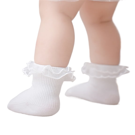 Lace Trim Baby Socks for 0-2Age Warm Socks AntiSlip Dress Ruffle Socks Cotton Ankle Socks for Infants