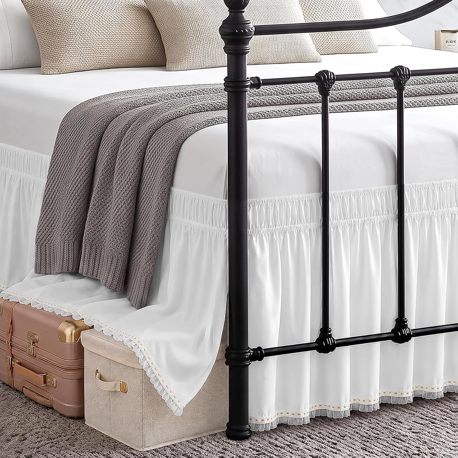 Layout Of Ruffle Lace Trim Bed Skirt Queen 15 Inch Drop Split Corners Dust Ruffle ...