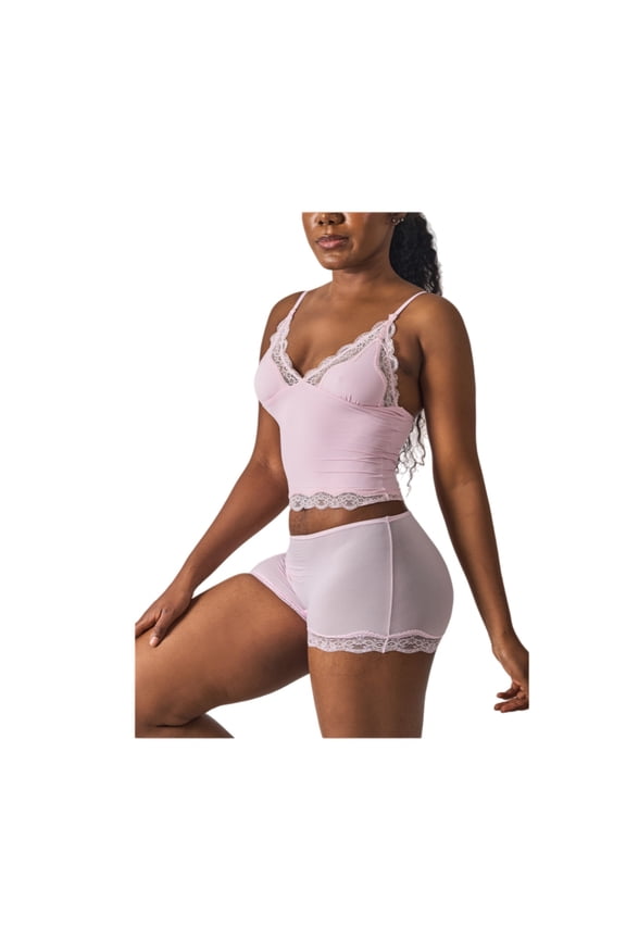 Lace Trim Camisole and Brief Set for Women – Soft Intimates Lounge Underwear