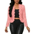 thumbnail image 1 of Lace Trim Cardigan for Womens Long Sleeve Kimono Cover Ups Open-Front Loose Fitted Crochet Jackets Lounge Breathable Cardigans Spring Fall Winter Outfits 2025 Clothes, 1 of 3