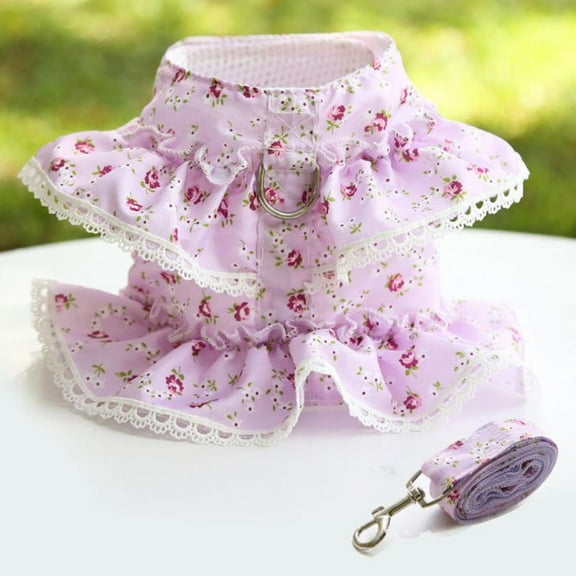 Lace Trim Collar Small Dog Vest Harness and Leash Set For Walking Escape Proof Kitten Cat Harness No Pull Soft Mesh Padded Adjustable Puppy Summer,Purple,L