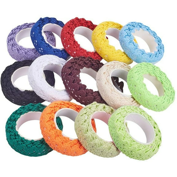Lace Trim Cotton Lace Ribbon with Adhesive Back For Sewing Decoration Mixed Color 1/2~5/8 inch(14~16mm) DIY