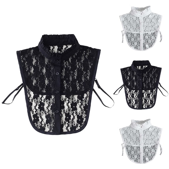 Lace Trim False Collar for Women Wooden Detail Sweater and Shirt Decoration