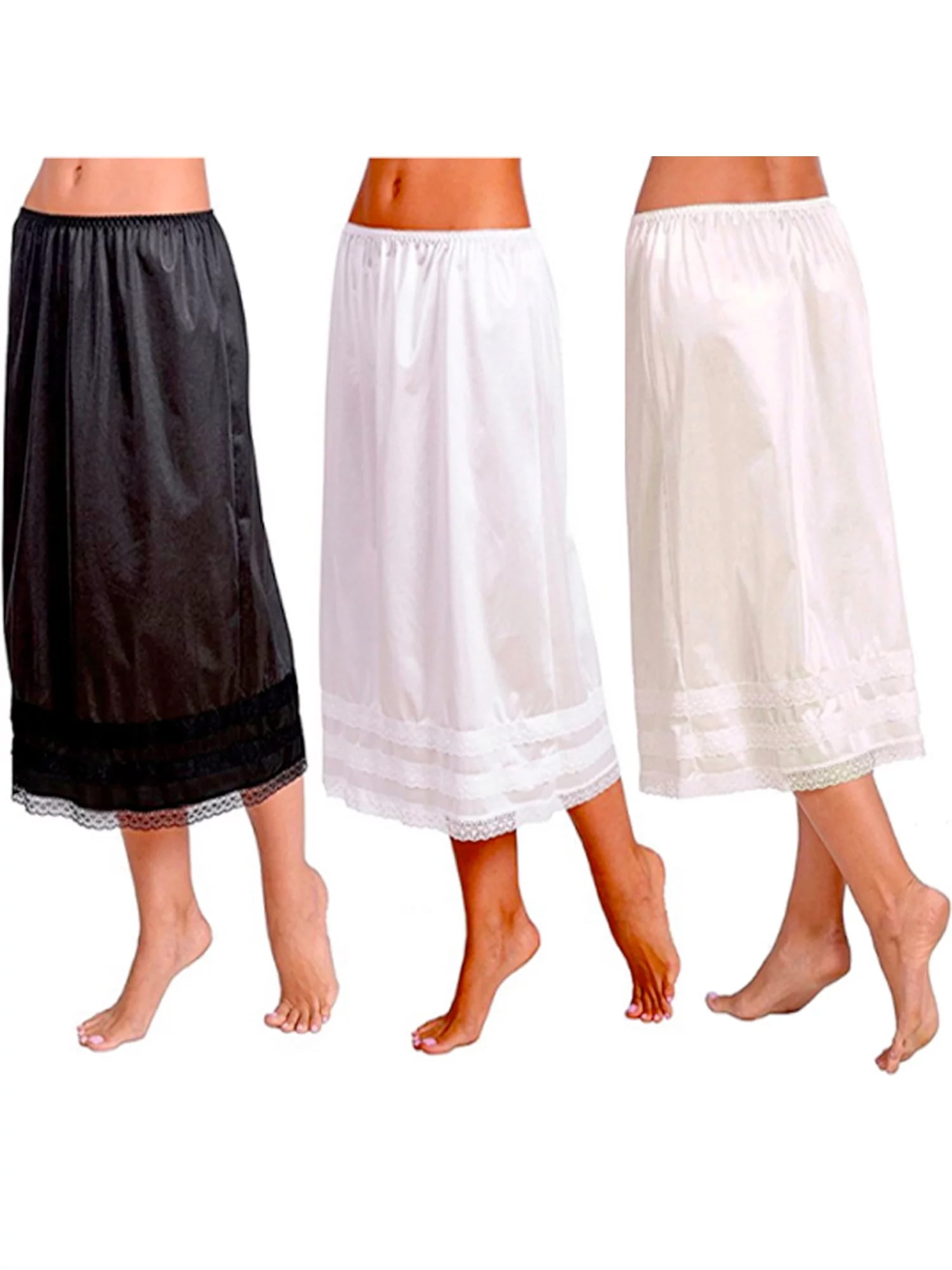 3 Pieces Women's Half Slips 19, 27, 35 Inch Satin Underskirt Dress Anti  Static Long Underskirt Lady Slips for Under Dresses : : Clothing