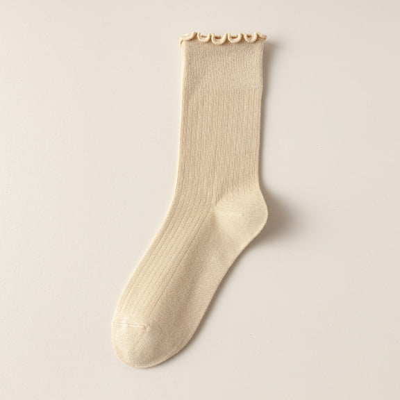 Lace Trim Lightweight Breathable Cotton Summer Socks - Mid-Calf Socks for Women for Warm Weather (One Size, 5 Pairs)