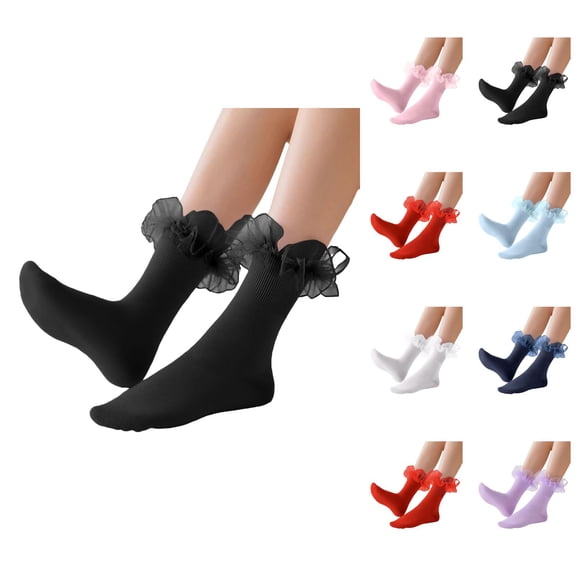 Lace Trim Mid Crew Compression Socks for Women – Cute Ruffle Edge Style, Soft Cotton Fabric, Breathable and Comfortable, Ideal for Casual, Office, or Daily Fashion Wear