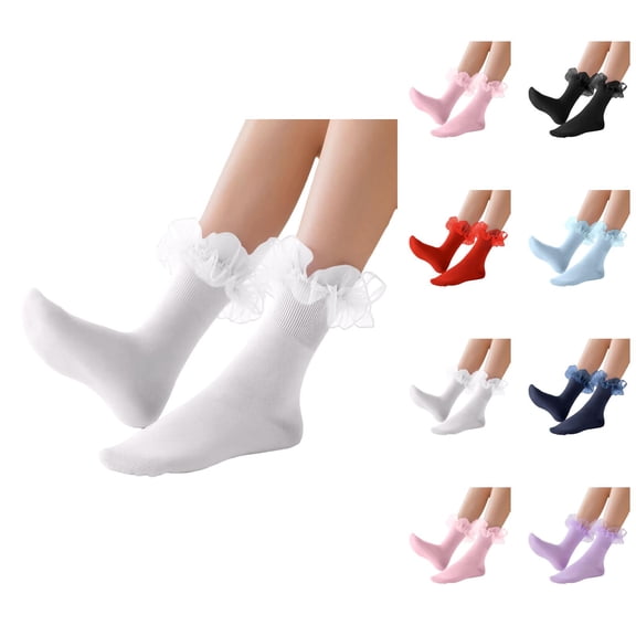 Lace Trim Mid Crew Compression Socks for Women – Cute Ruffle Edge Style, Soft Cotton Fabric, Breathable and Comfortable, Ideal for Casual, Office, or Daily Fashion Wear