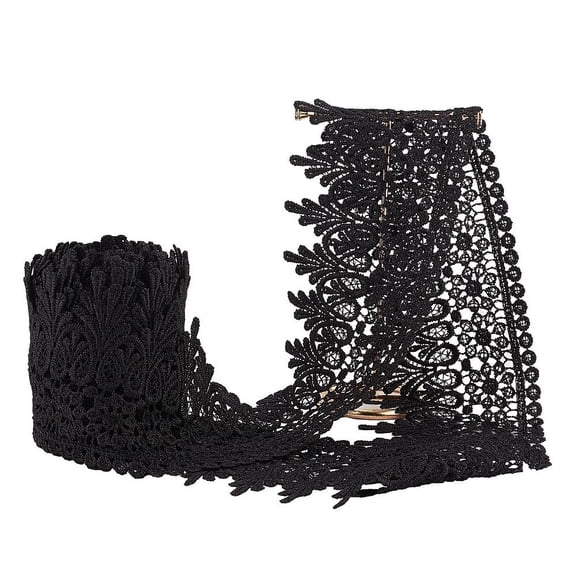 Lace Trim Nylon Ribbon for Headbands Garters Decorating Floral Designing & Crafts Black 3-1/2 inch