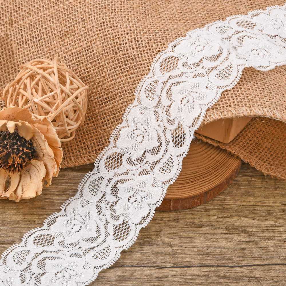 Lace Trim Nylon Stretch Ribbon for Jewelry Making White 2 inch(52mm) about 100yards/roll(91.44m/roll)