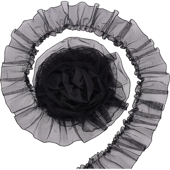 Lace Trim Polyester Lace Ribbon Edge Trimmings for Sewing and Bridal Wedding Decoration Black 3-3/4 inch(95mm)
