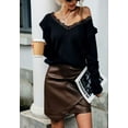 thumbnail image 1 of Lace Trim Ruffle Shoulder Sweater, Black, Small, 1 of 5