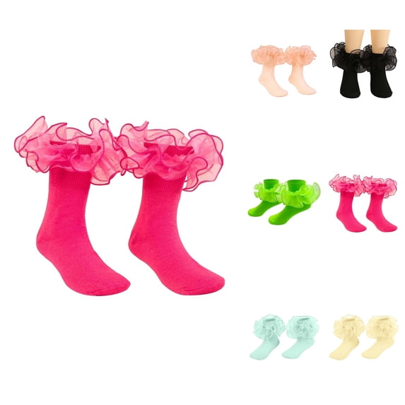 Lace Trim Ruffle Socks for Girls, Combed Edge Slim Fit Dance Socks, Pure Color Kids Toddler Socks 0-10 Years