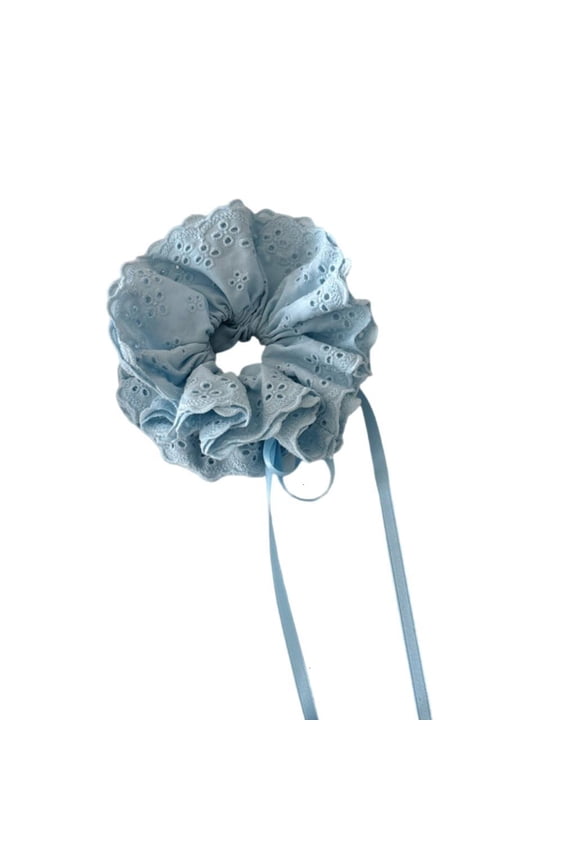 Lace Trim Scrunchie Drawstring Ponytail Holder for Women Girl Various Hairstyle