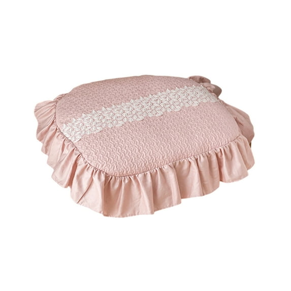 Lace Trim Square Cushion 16x16in Washable Sponge Pad Ruffled Decor Home Office Dining Chair Mat Breathable Fabric