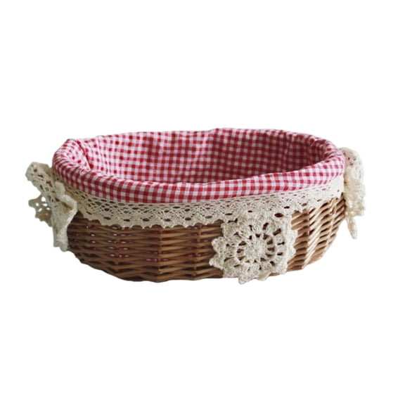 Lace Trimmed Easter Basket Handwoven Gingham Lining Storage for Egg Home Picnics Farmhouse Style Spring Decor Basket