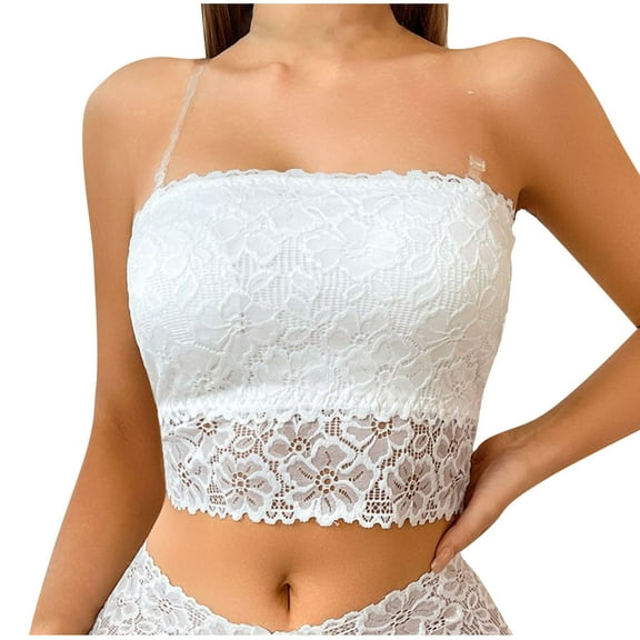 Lace Tube Top for Women Strapless Bralette Crop Top Padded Bandeau Bra Sexy Lace Cami Lingerie Camisole Summer Tops