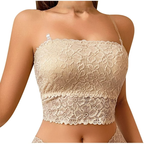 Lace Tube Top for Women Strapless Bralette Crop Top Padded Bandeau Bra Sexy Lace Cami Lingerie Camisole Summer Tops
