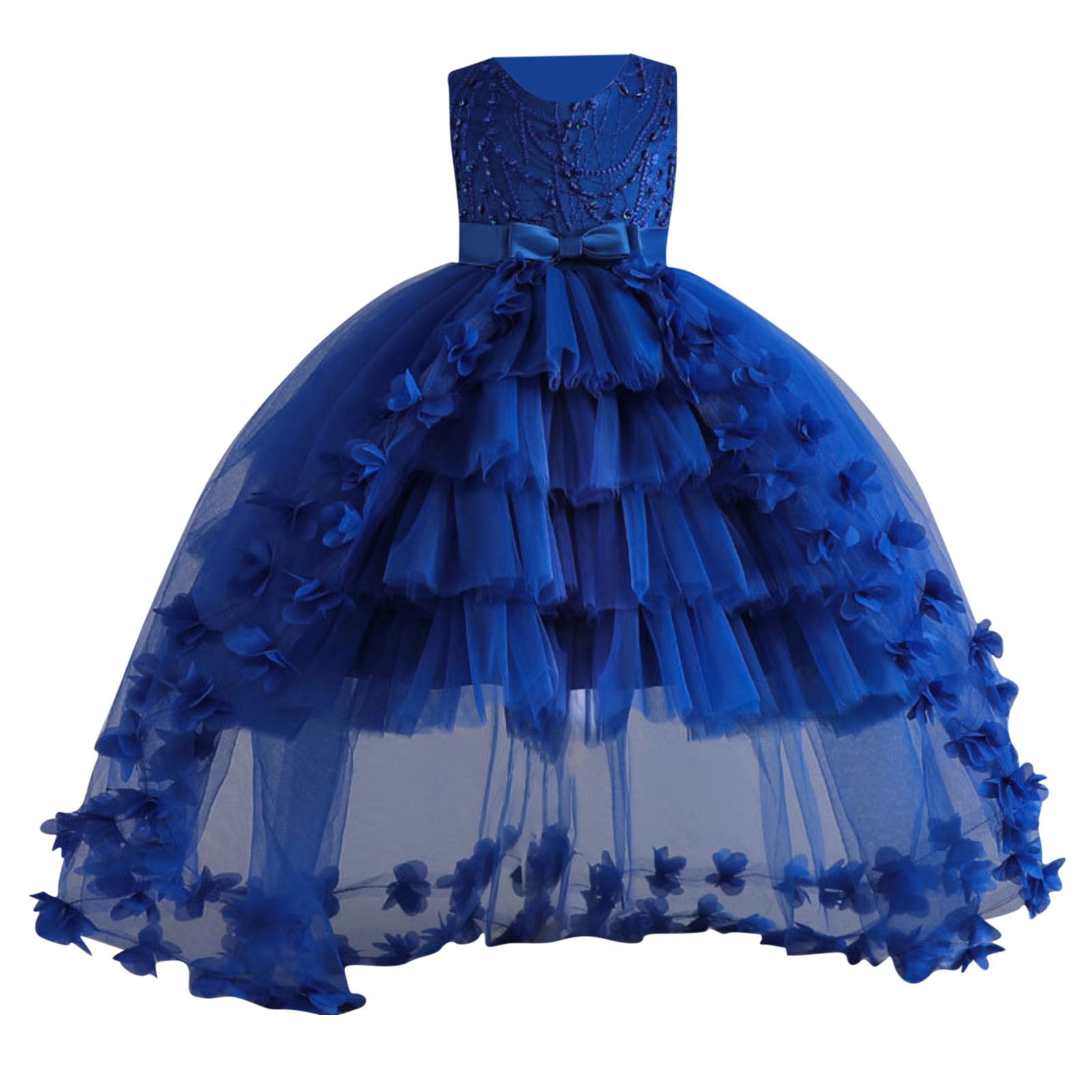 Lace Tulle Flower Girl Dresses Sleeveless Bow Tiered Dress for Kids Princess Birthday Party Gowns 2-12Y