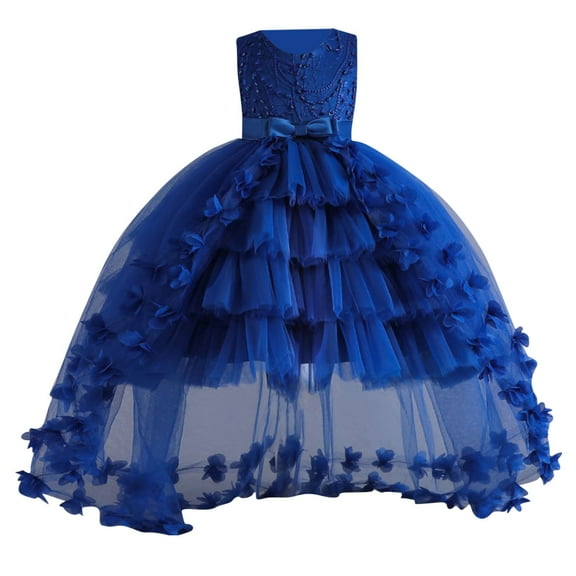 Lace Tulle Flower Girl Dresses Sleeveless Bow Tiered Dress for Kids Princess Birthday Party Gowns 2-12Y
